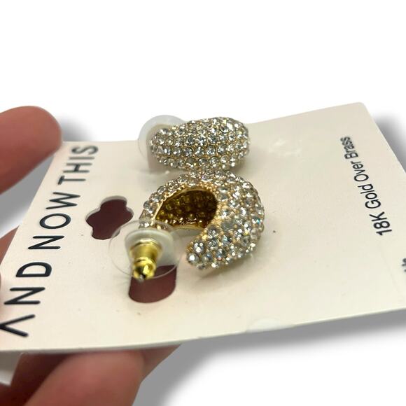 NEW And Now This 18K Gold Over Brass Small Pavé C-Hoop Earrings 0.85" - Picture 6 of 10